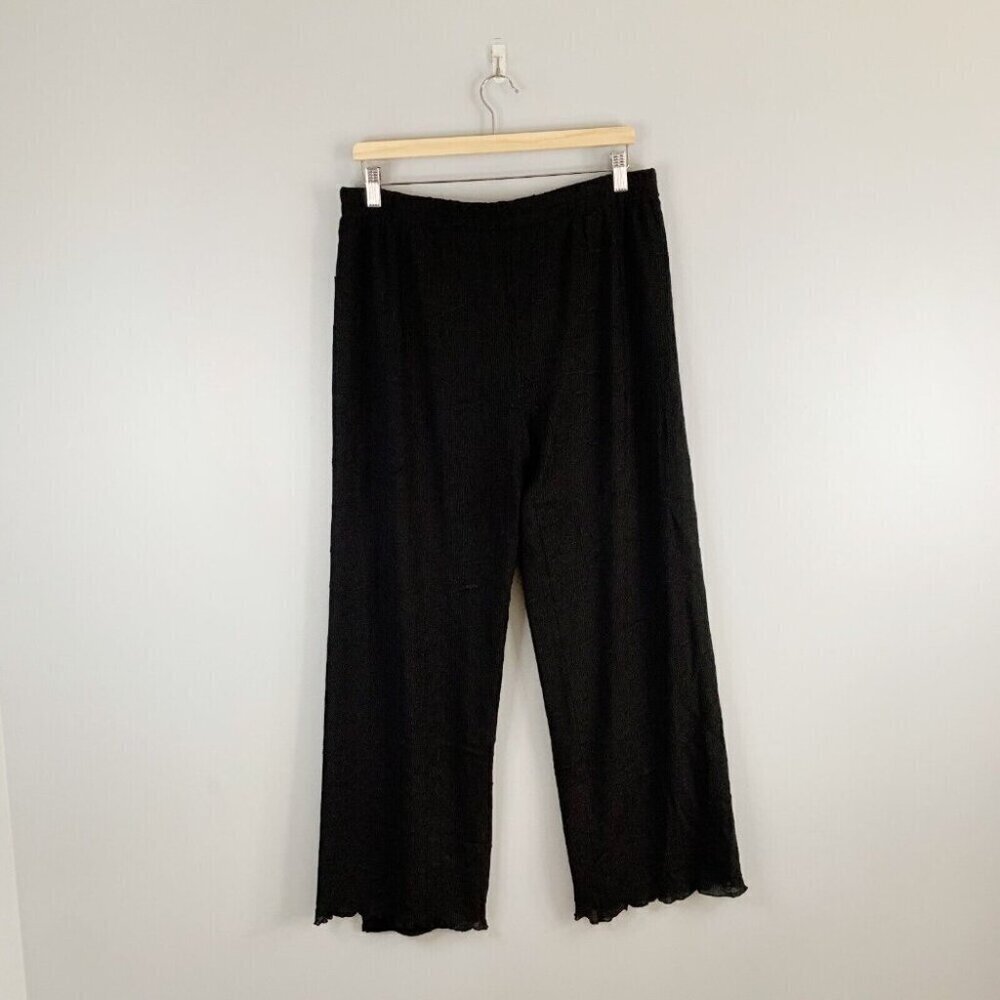 Pleats Collection by Pings Imports Pants Black Crinkle Pull On Elastic Pants XL
